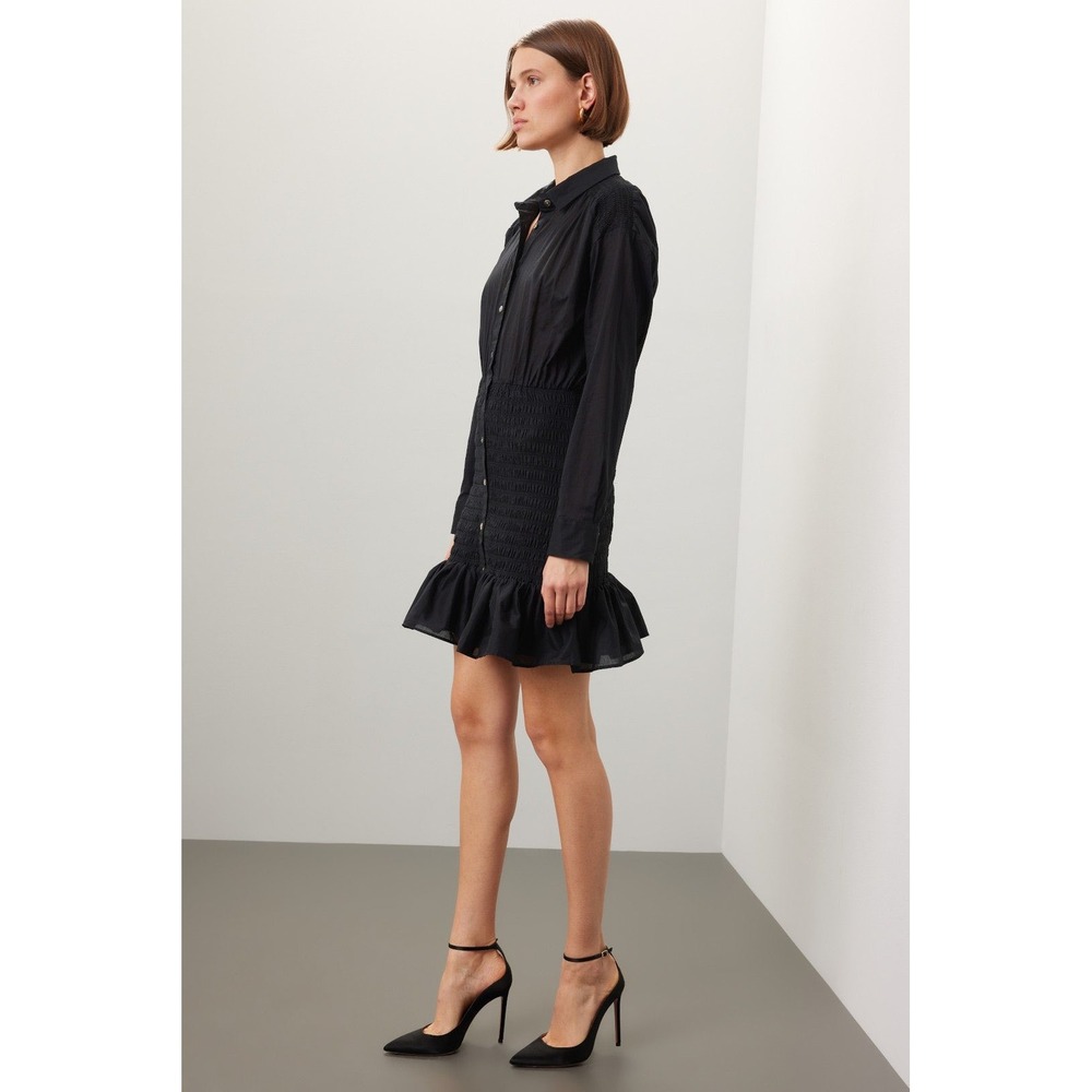 Veronica Beard Newport Dress Size 14 Black Cotton Smocked Minimalist Stretch LBD - Picture 7 of 16